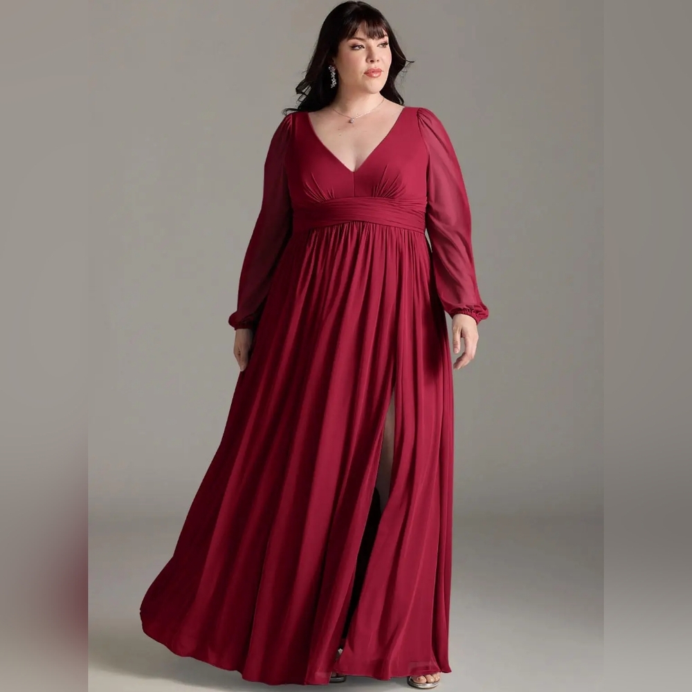 Azazie Burgundy Three Quarter Sleeve Gown